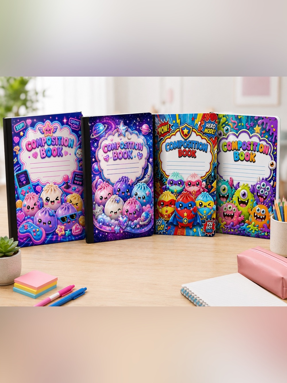 Galaxy Cute Composition Book Set - Purple Pink Blue